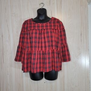 Lovely Souls Red Plaid Ruffled Top Sz Lg